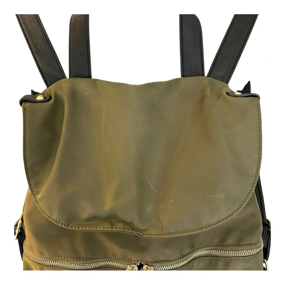 Steve Madden Nylon and Faux Leather Trim Spencer Backpack in Olive Green & Black